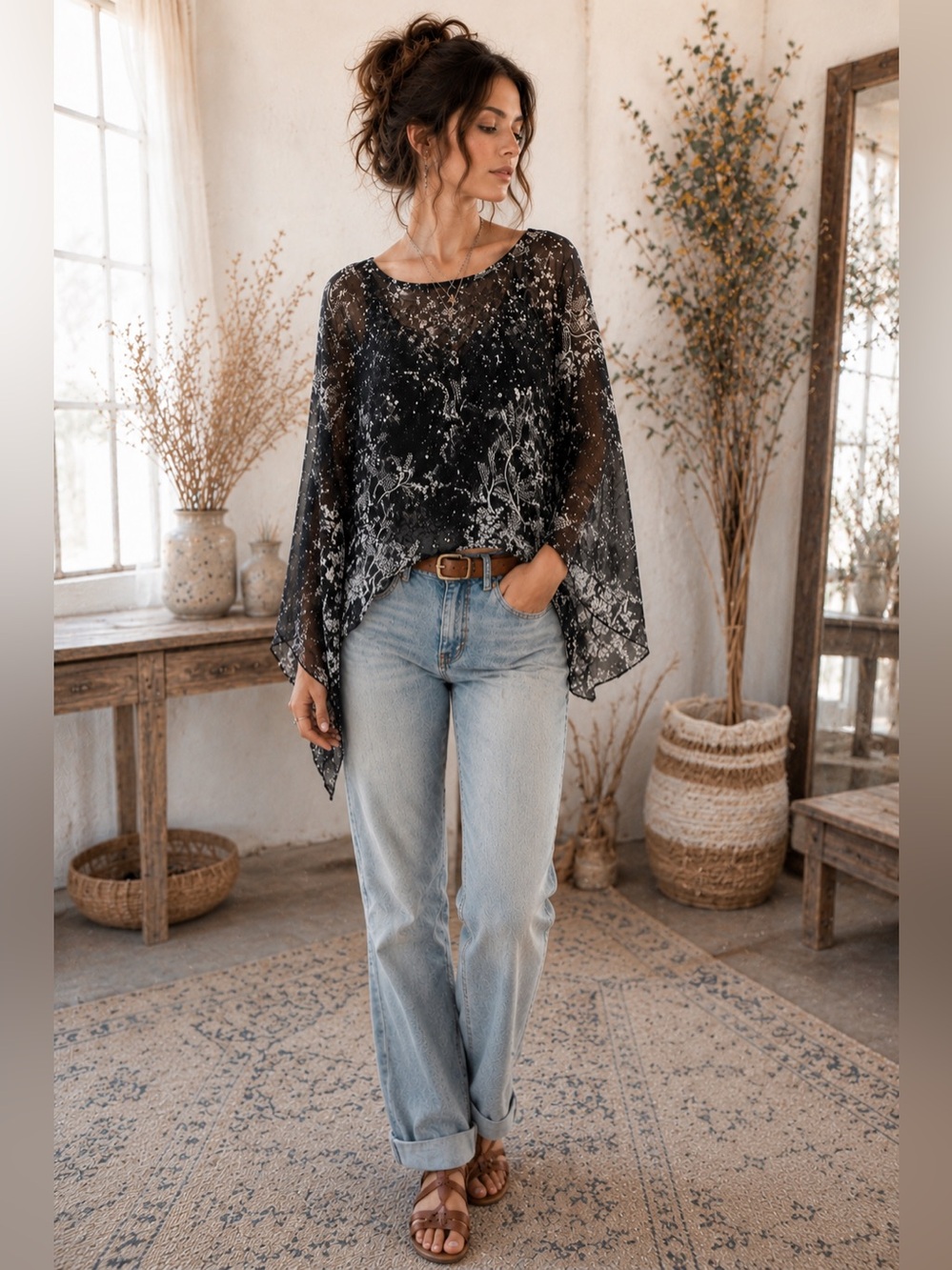 Blue Sky Clothing Co. 100% Silk Boho Overlay Poncho Top – Artsy Whimsigoth